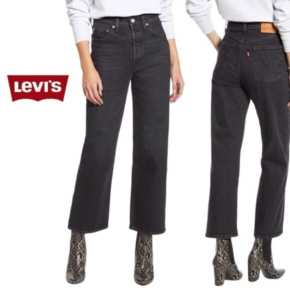 Levi's Plus Size Ribcage Straight Ankle Black Sprout Jeans 20 20W - Picture 2 of 3